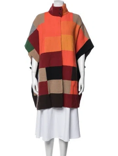 Pre-owned Akris Cashmere Colorblock Pattern Poncho In Multi