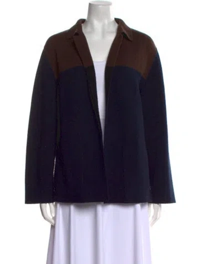 Pre-owned Akris Cashmere Colorblock Pattern Sweater In Blue