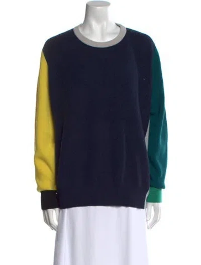 Pre-owned Akris Cashmere Colorblock Pattern Sweater In Blue