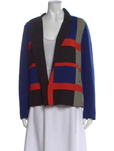 Pre-owned Akris Cashmere Colorblock Pattern Sweater In Blue