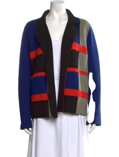Pre-owned Akris Cashmere Colorblock Pattern Sweater In Blue