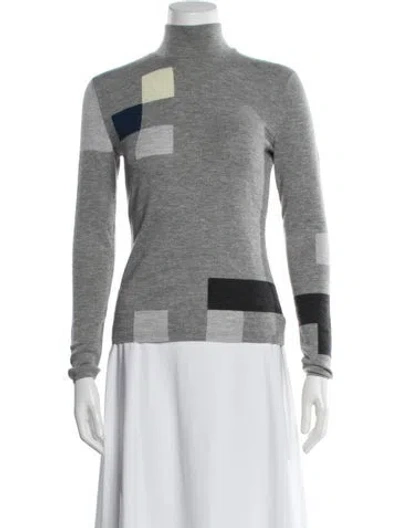 Pre-owned Akris Cashmere Colorblock Pattern Sweater In Gray