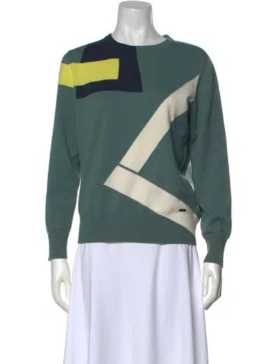 Pre-owned Akris Cashmere Colorblock Pattern Sweater In Green
