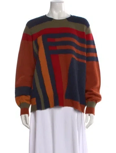 Pre-owned Akris Cashmere Colorblock Pattern Sweater In Orange