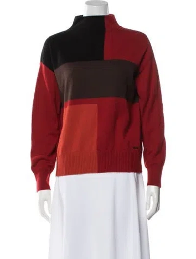 Pre-owned Akris Cashmere Colorblock Pattern Sweater In Red