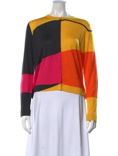 Pre-owned Akris Cashmere Colorblock Pattern Sweater In Yellow