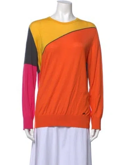 Pre-owned Akris Cashmere Colorblock Pattern Top In Orange