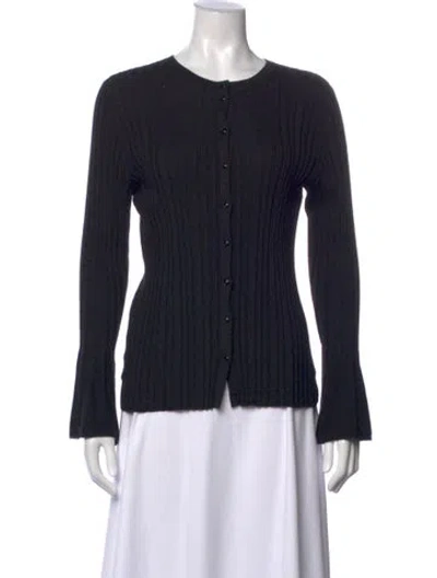 Pre-owned Akris Cashmere Crew Neck Button-up Top In Black