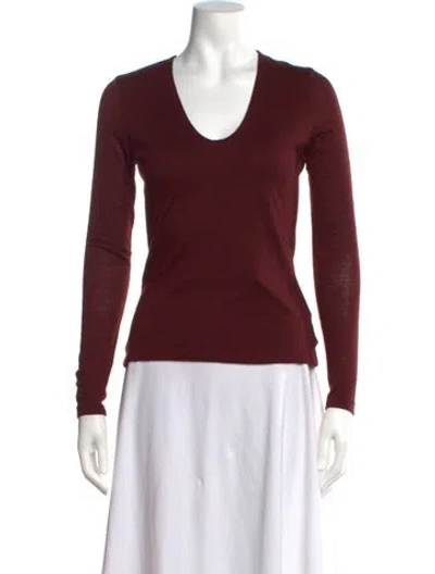 Pre-owned Akris Cashmere Crew Neck T-shirt In Burgundy