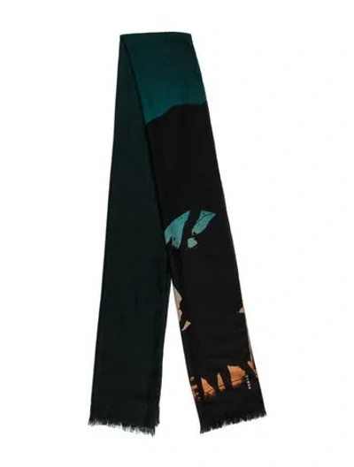 Pre-owned Akris Cashmere Floral Print Scarf In Green