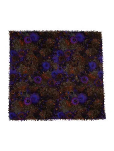 Pre-owned Akris Cashmere Floral Print Scarf In Purple