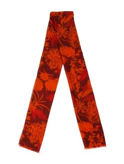 Pre-owned Akris Cashmere Floral Print Scarf In Red