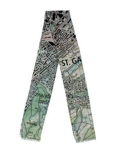 Pre-owned Akris Cashmere Graphic Print Scarf In Green