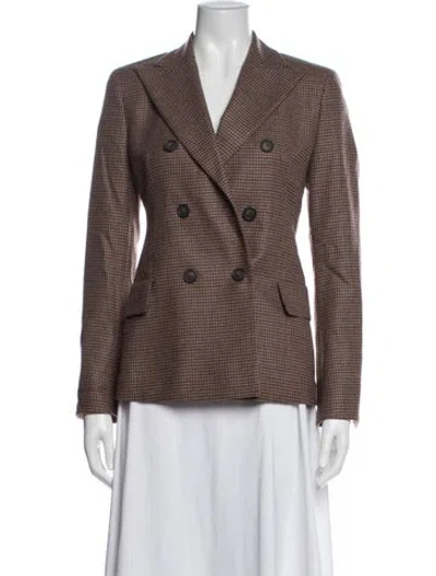 Pre-owned Akris Cashmere Houndstooth Print Blazer In Brown
