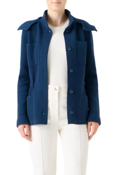 Akris Cashmere Jacket With Removable Hood In Blue