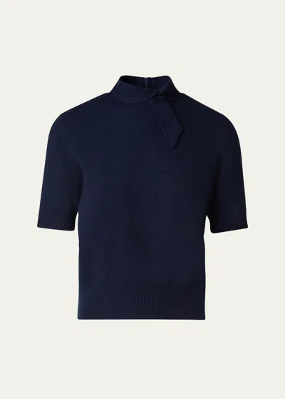 Akris Cashmere Knit Top With Knot Detail In Navy