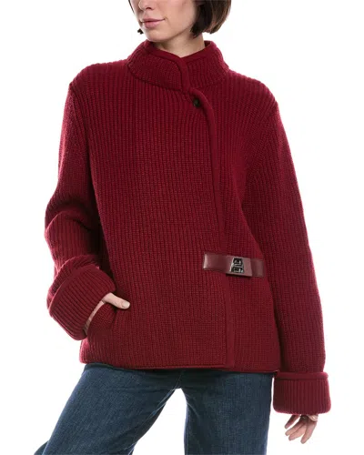Akris Cashmere Leather-trim Cardigan In Red