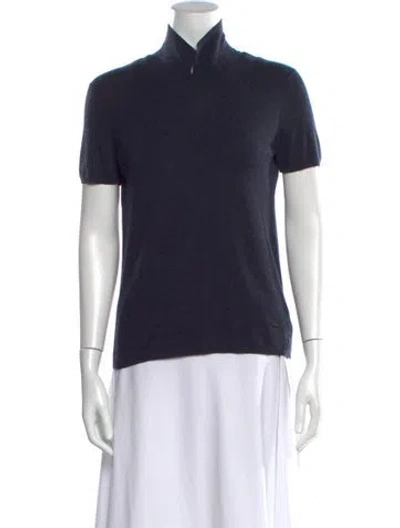 Pre-owned Akris Cashmere Mock Neck Sweater In Blue