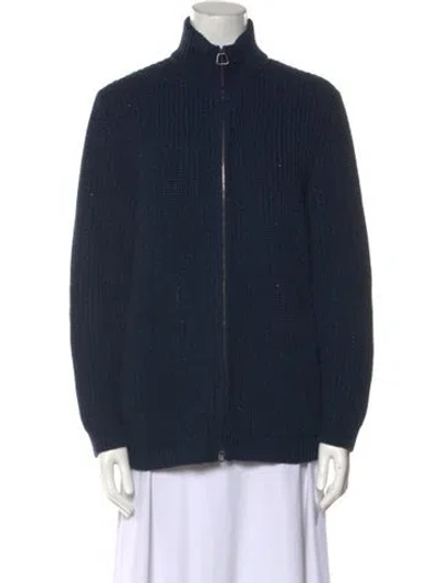 Pre-owned Akris Cashmere Mock Neck Sweater In Blue
