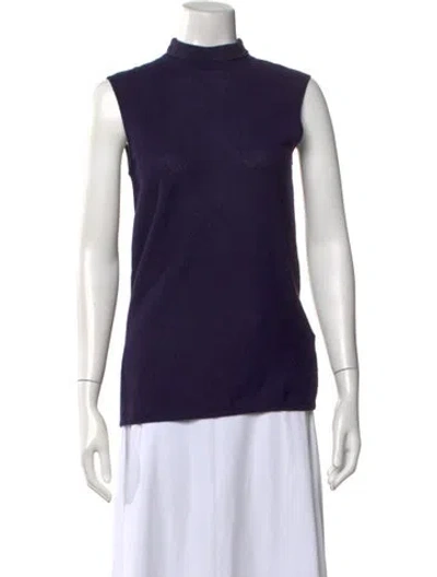 Pre-owned Akris Cashmere Mock Neck Sweater In Blue
