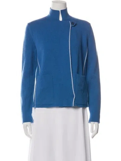 Pre-owned Akris Cashmere Mock Neck Sweater In Blue