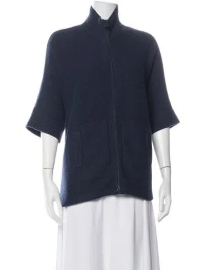Pre-owned Akris Cashmere Mock Neck Sweater In Blue