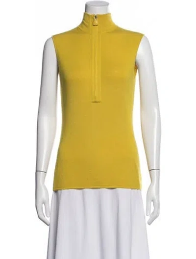 Pre-owned Akris Cashmere Mock Neck Sweater In Yellow