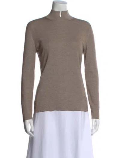 Pre-owned Akris Cashmere Mock Neck Top In Brown
