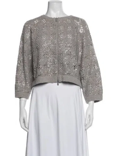Pre-owned Akris Cashmere Open Front Sweater In White