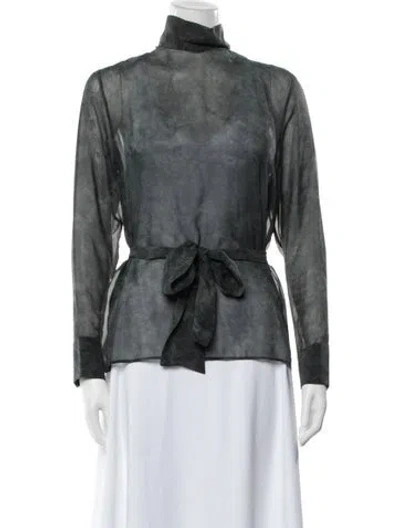 Pre-owned Akris Cashmere Patterned Blouse In Green