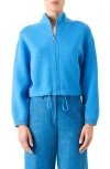 Akris Cashmere Piqué Crop Zip-up Cardigan In Blue