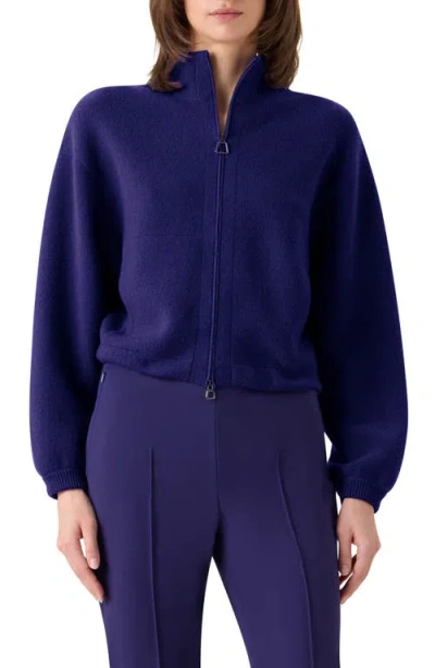 Akris Cashmere Piqué Crop Zip-up Cardigan In Blue