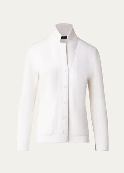 Akris Cashmere Pique Knit Button-front Cardigan In White