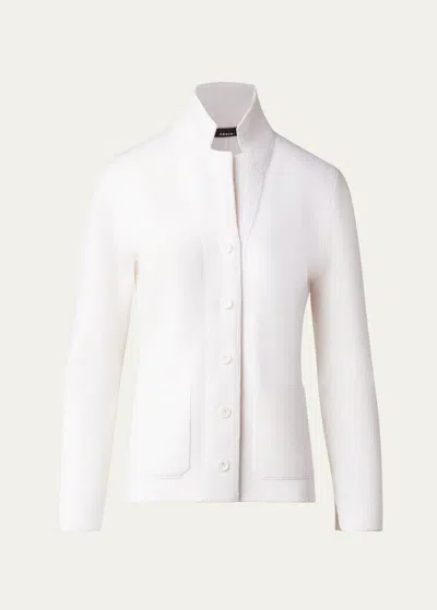 Akris Cashmere Pique Knit Button-front Cardigan In Ecru