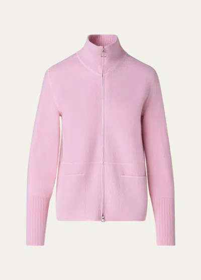 Akris Cashmere Pique Knit Zip-up Cardigan In Pink