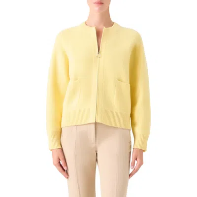 Akris Cashmere Piqué Zip-up Cardigan In Yellow