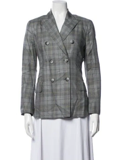 Pre-owned Akris Cashmere Plaid Print Blazer In Black/white