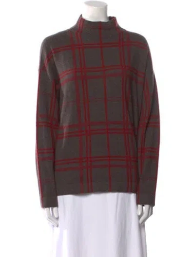 Pre-owned Akris Cashmere Plaid Print Sweater W/ Tags In Brown