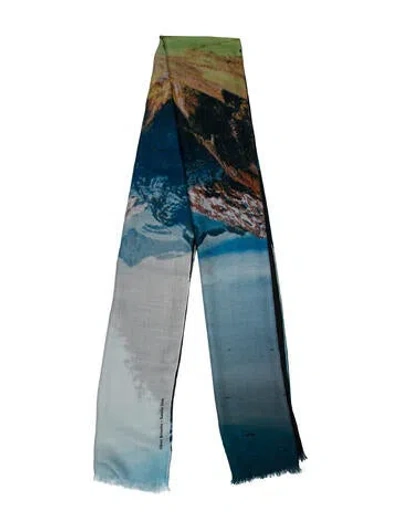 Pre-owned Akris Cashmere Printed Scarf In Blue