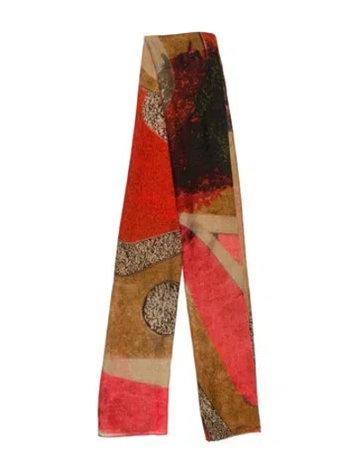 Pre-owned Akris Cashmere Printed Scarf In Orange