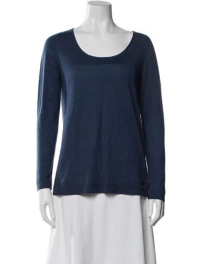 Pre-owned Akris Cashmere Scoop Neck Sweater In Blue