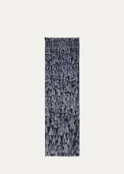 Akris Cashmere Silk Asagao Print Scarf In Black-ecru