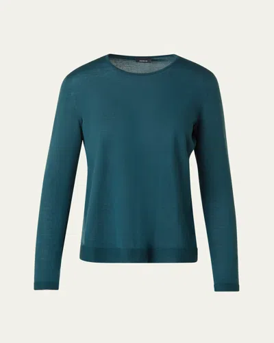 Akris Cashmere-silk Fine Gauge Seamless Knit Sweater In Blue