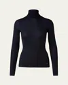 Akris Cashmere-silk Fine Ribbed Knit Pullover In Dark Navy