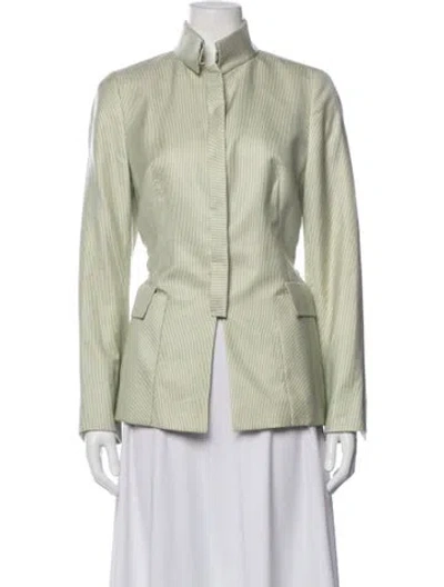 Pre-owned Akris Cashmere Striped Blazer In Green