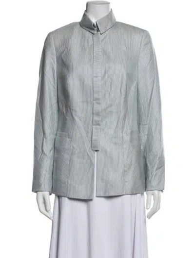 Pre-owned Akris Cashmere Striped Blazer In White