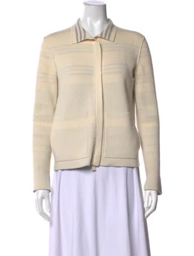 Pre-owned Akris Cashmere Striped Sweater In White