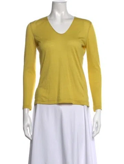 Pre-owned Akris Cashmere V-neck Top In Yellow