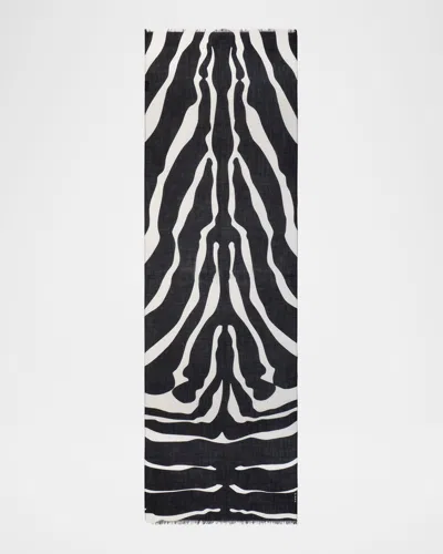 Akris Cashmere Zebra Stripe Scarf In Black-whit