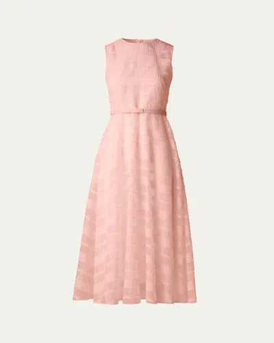Akris Check Silk Organza Midi Dress In Peach